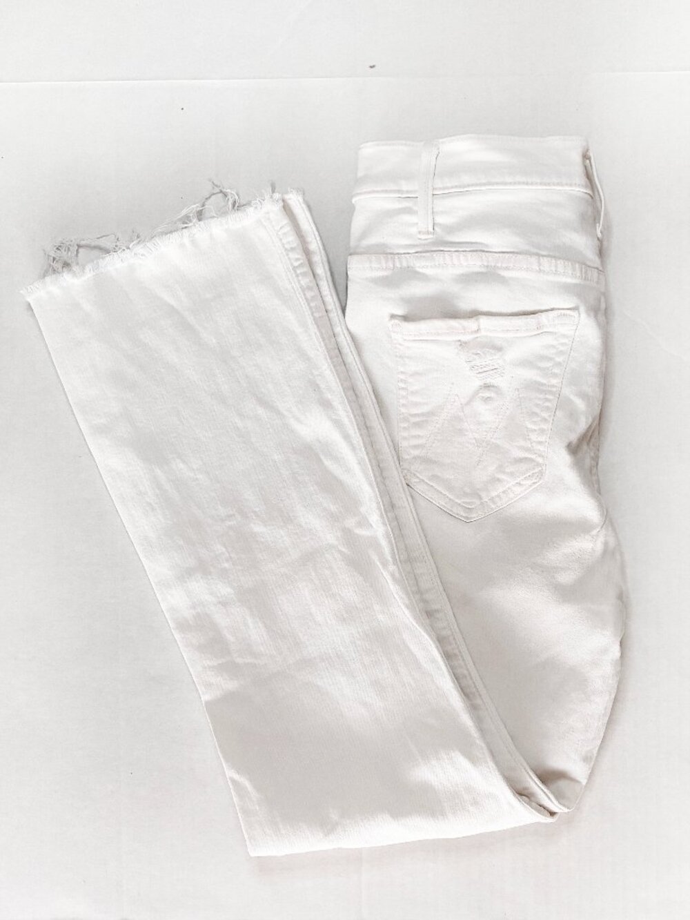 MOTHER The Hustler Ankle Fray High Rise Jeans - 27 - Tea & Biscuits Off White